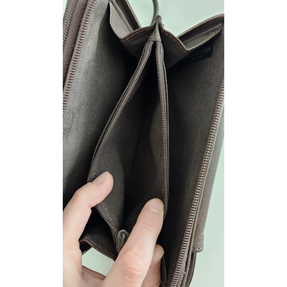 Vintage FOSSIL Dark Brown Leather Crossbody Purse Wallet Organizer - Very Clean - Picture 7 of 15